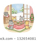 Cats gathering around the New Year's Kotatsu 132654081