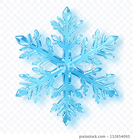 A detailed light blue snowflake on a transparent background. A detailed light blue snowflake on a transparent background. 132654093