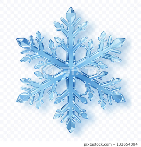 A detailed icy blue snowflake on a transparent background. 132654094
