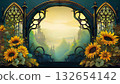 Sunflower Gothic Frame: Fantasy Background and Arch 132654142