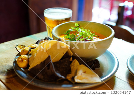 Cheese nachos served at an authentic Mexican restaurant 132654147