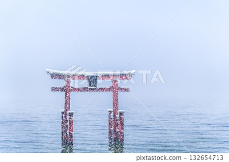 滋賀白須神社:雪湖中巨大的鳥居 滋賀白須神社:雪湖中巨大的鳥居 132654713