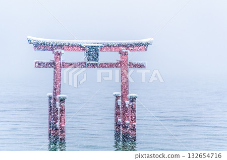 滋賀白須神社：雪湖中巨大的鳥居 132654716
