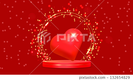Valentines Day Luxury podium Heart 3D Style symbolizing love and elegance. For advertising marketing web design and festive event promotion. Vector illustration... 132654829