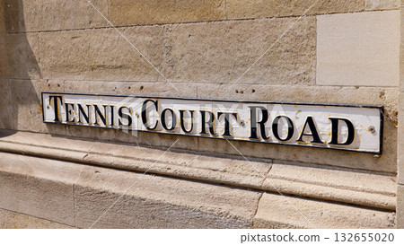Tennis Court Road street sign in Cambridge, UK, marking a historic location Tennis Court Road street sign in Cambridge, UK, marking a historic location 132655020