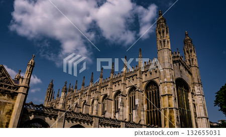 King s College Chapel in Cambridge rising towards a cloudy sky King s College Chapel in Cambridge rising towards a cloudy sky 132655031