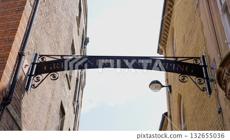 Green Street Shopping sign in Cambridge, UK, inviting to a pleasant shopping experience 132655036