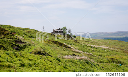 Typical British farmhouse standing on green hills in North York Moors National Park, UK Typical British farmhouse standing on green hills in North York Moors National Park, UK 132655106