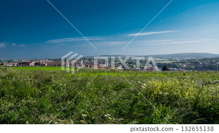 Whitby emerging from green meadow in North York Moors National Park Whitby emerging from green meadow in North York Moors National Park 132655138