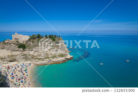 Sanctuary of Santa Maria dell Isola overlooking Tropea beach in Calabria, Italy Sanctuary of Santa Maria dell Isola overlooking Tropea beach in Calabria, Italy 132655300