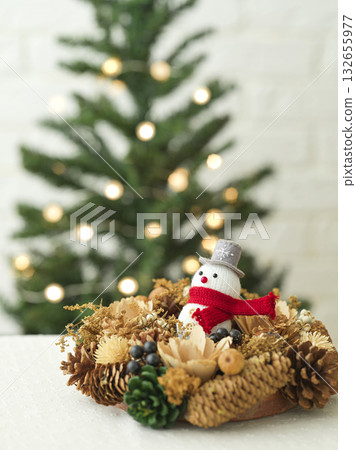 Christmas image: Snowman and wreath 132655977