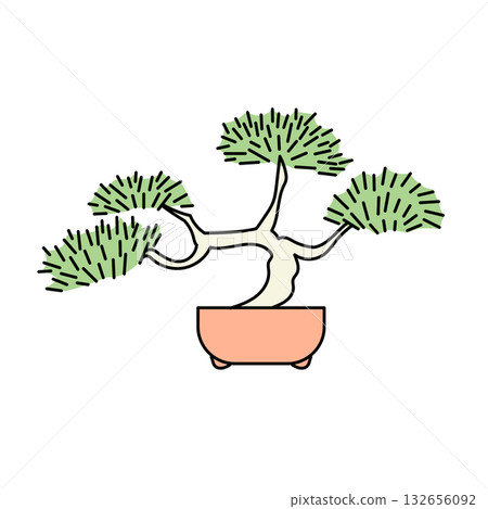 庫存插圖：盆栽松樹盆景的極簡主義向量插圖 132656092