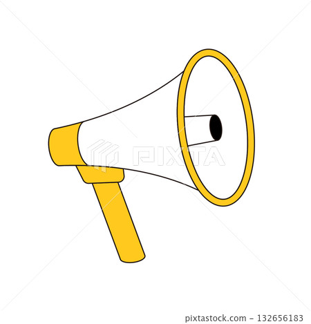 A simple yellow megaphone illustration with a main line (loudspeaker/announcement/notice) 132656183