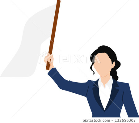 一位女商人拿著白旗的插圖 132656302