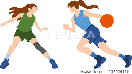 一個女人打籃球的插圖 132656486