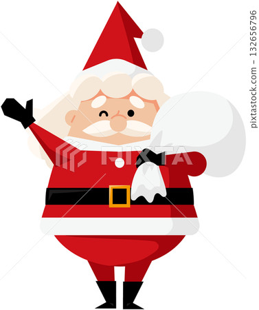 Santa Claus waving with a bag of presents 132656796