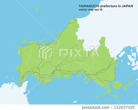 A simple green road map of Yamaguchi Prefecture, Japan 132657105