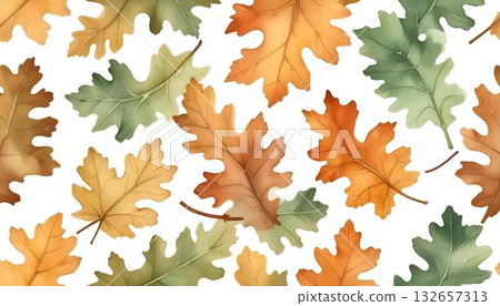September leaves in watercolor, forming a delicate and vibrant fall pattern 132657313