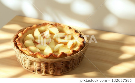 Apple pie tart homemade for sweet snack time on rattan 132657595