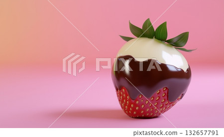 Strawberry fruit covered by brown and white chocolate sweet snack for tea time Strawberry fruit covered by brown and white chocolate sweet snack for tea time 132657791