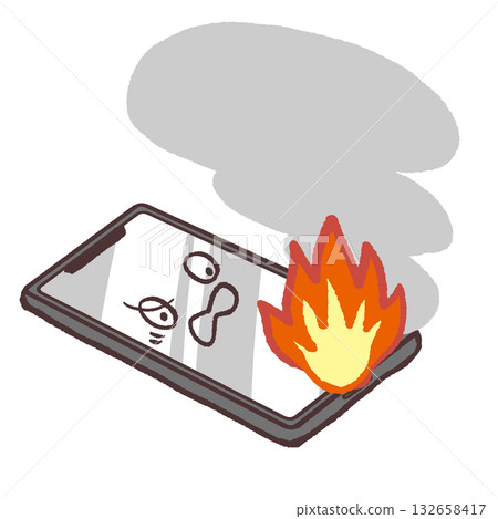 Illustration of a cute smartphone on fire Illustration of a cute smartphone on fire 132658417