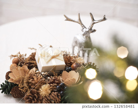 Christmas image: presents and wreaths Christmas image: presents and wreaths 132658481