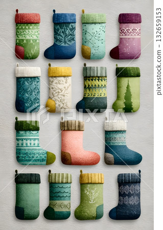 Watercolor Christmas stocking pattern soft texture Watercolor Christmas stocking pattern soft texture 132659153