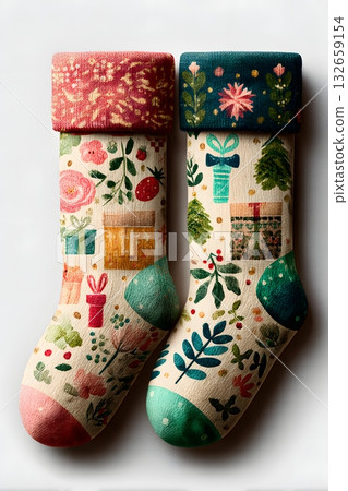 Watercolor Christmas stocking pattern soft texture Watercolor Christmas stocking pattern soft texture 132659154
