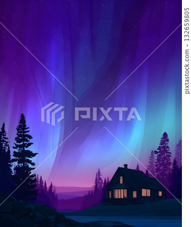 landscape with aurora flat design 132659805