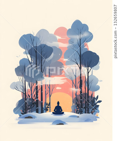 winter nature meditation calm vector 132659807