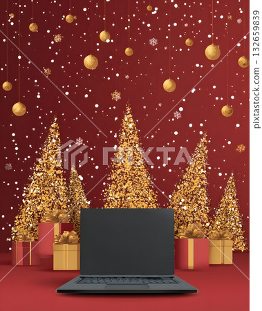 laptop with festive background vector style 132659839