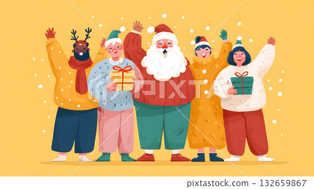 christmas bonus and happy team illustration 132659867