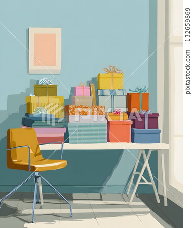 gift exchange table flat office art 132659869