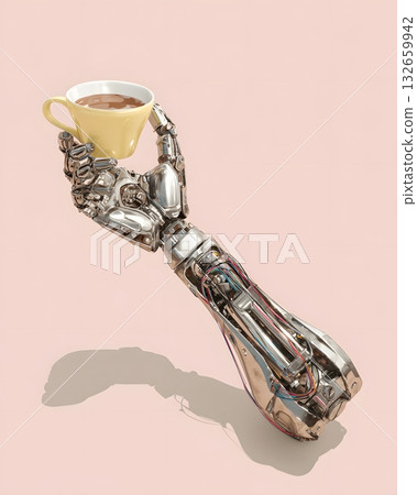 prosthetic arm illustration holding coffee cup prosthetic arm illustration holding coffee cup 132659942