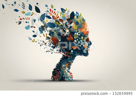 abstract human head silhouette with growth elements 132659995