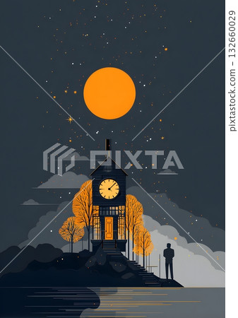minimal clock midnight vector scene minimal clock midnight vector scene 132660029