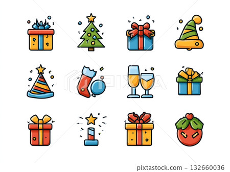 clean happy new year celebration icons set 132660036