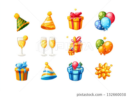 clean happy new year celebration icons set 132660038