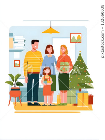 flat vector family celebrating new year home 132660039