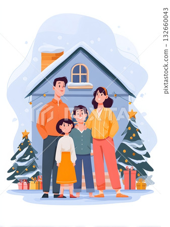flat vector family celebrating new year home 132660043