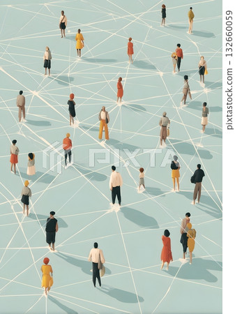 flat people connecting via lines illustration 132660059