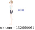 Sideways illustration of a woman with rounded shoulders 132660061