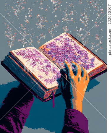 illustration of person reading braille book illustration of person reading braille book 132660167