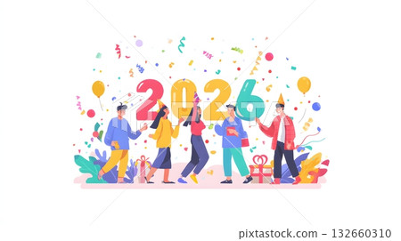 flat vector illustration of 2026 celebration party concept 132660310