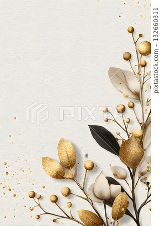minimal new year banner with beige background and gold text 132660311