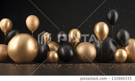 3D realistic render gold and black background celebration mood 132660335