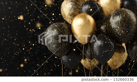 3D realistic render gold and black background celebration mood 132660336