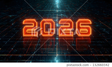 digital futuristic grid with glowing 2026 typography 132660342