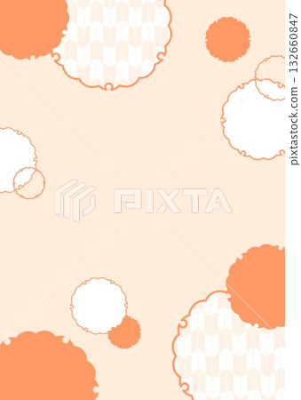 Japanese pattern background frame: Simple snowflakes and arrow patterns, orange, vertical vector Japanese pattern background frame: Simple snowflakes and arrow patterns, orange, vertical vector 132660847
