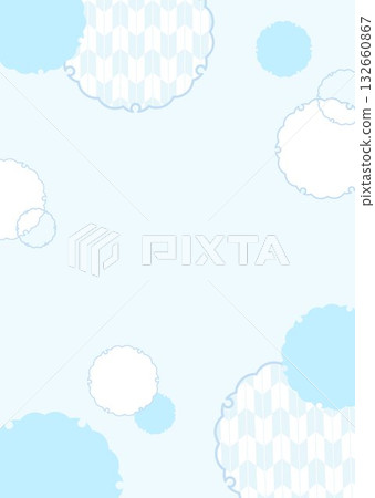 Japanese pattern background frame: Simple snowflakes and arrow patterns in light blue, vertical vector Japanese pattern background frame: Simple snowflakes and arrow patterns in light blue, vertical vector 132660867